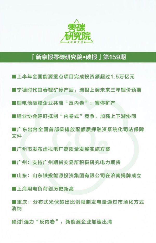 鑫月配 一周碳要闻：新能源行业密集“反内卷”（碳报第159期）